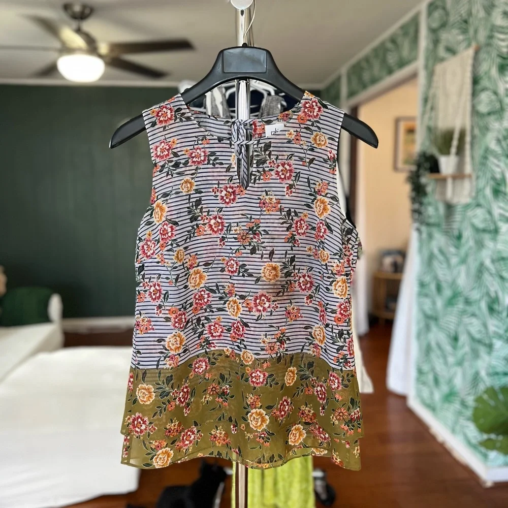 Cabi Penelope Flora Striped Tank Top Blouse Orange Blue White Green 5354 Sz S - Picture 5 of 8